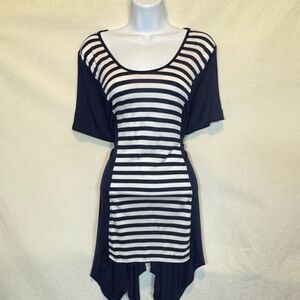 F-101 Anthony Blue &‎ White Stripe Short Sleeve Pullover Blouse Size XL